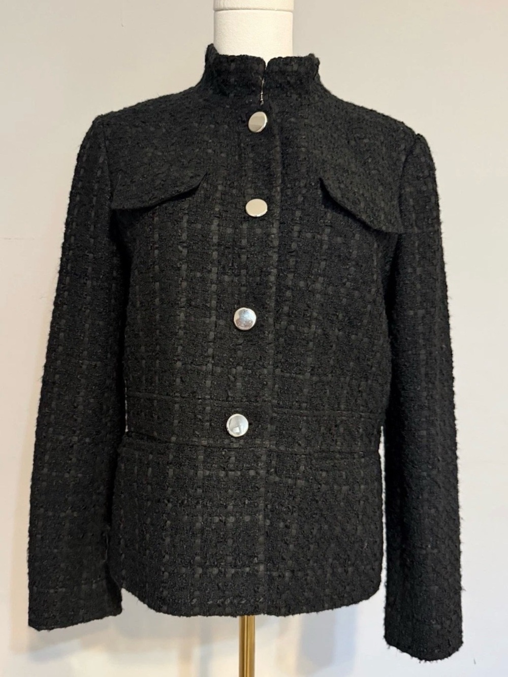 Ann Taylor Black Tweed Button-Front Jacket